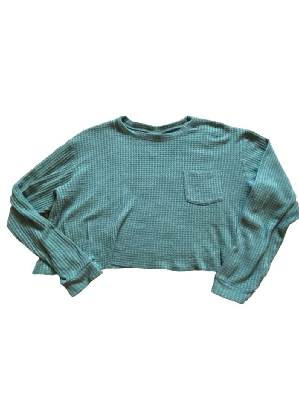 Wild Fable Womens Waffle Knit Cropped Long Sleeve Shirt-Green-M-GUC